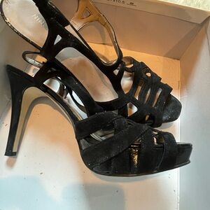 Nine West Besasy black suede strappy heeled sandals
